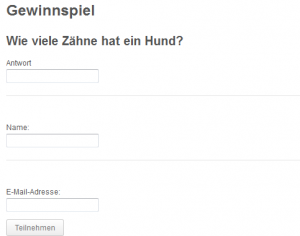 Das Gewinnspiel-Formular